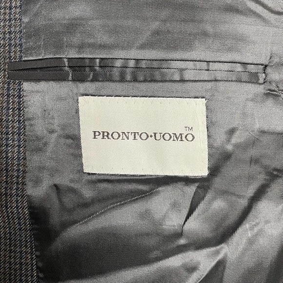 Pronto Uomo Blazer Sport Coat Mens 46L Green Check Silk Wool Two Button - Picture 6 of 8